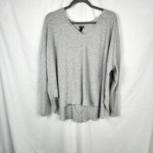 Wild Fable Womens Cozy Sweater Gray Ribbed Hi Low Hem‎ Boxy Knit VNeck XXL